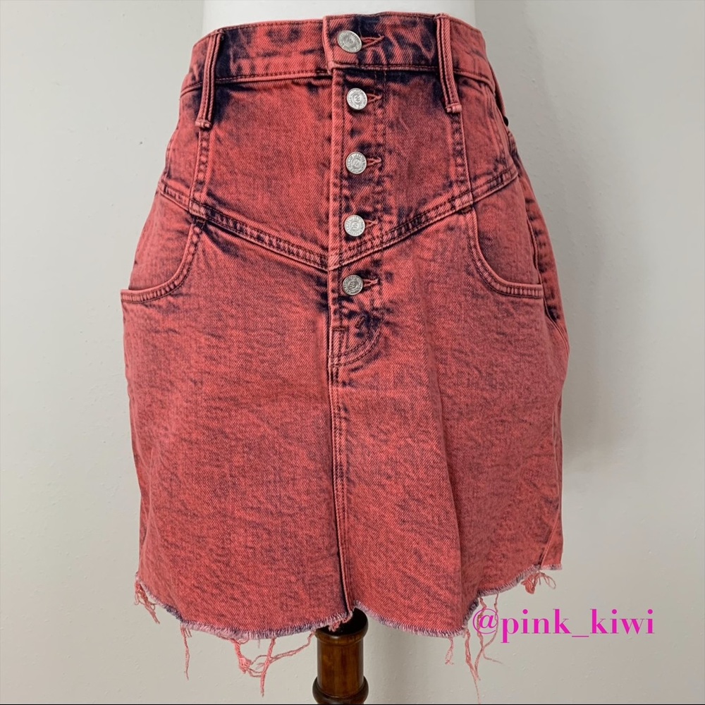 Mother The Swooner Yoke Front A-Line Denim Skirt